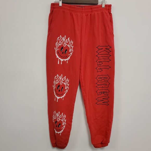 Kill Crew Mens Thick Spellout Sweat Joggers Size M Red Muy Thai Athletic Workout - Picture 1 of 9